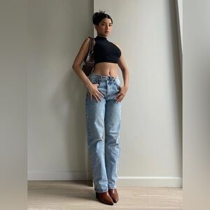 NWT Holly Mid Rise Straight Leg Asymmetric Jean Light Wash Denim, Size 0